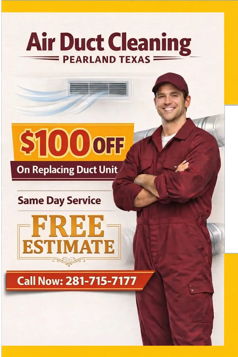 Air duct cleaning special offer coupon in Pearland Texas