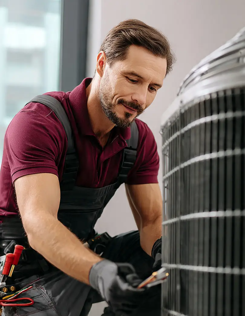 AC repair technician servicing a residential cooling system in Pearland Texas