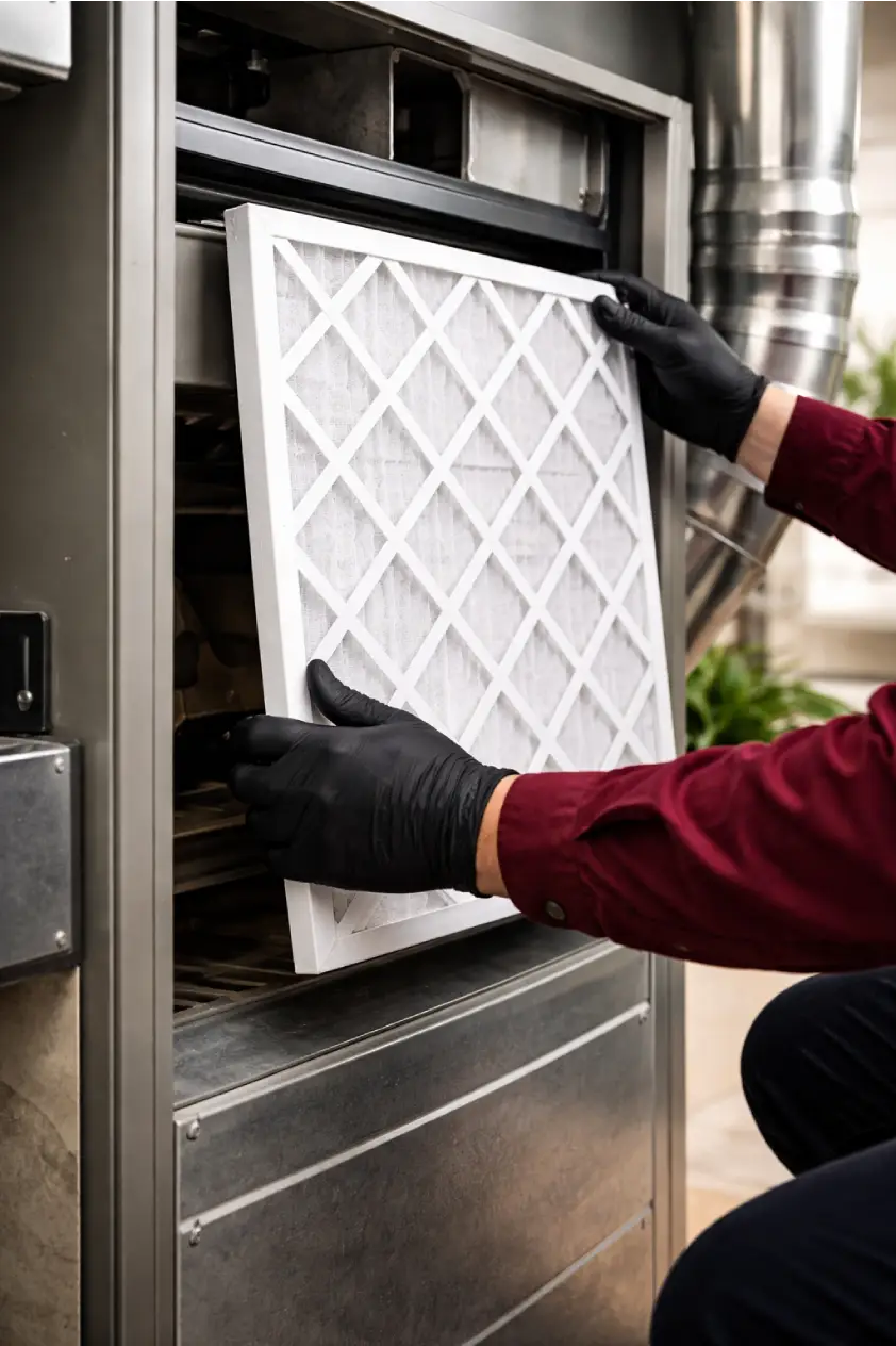 Clean HVAC air filter after replacement service in Pearland Texas