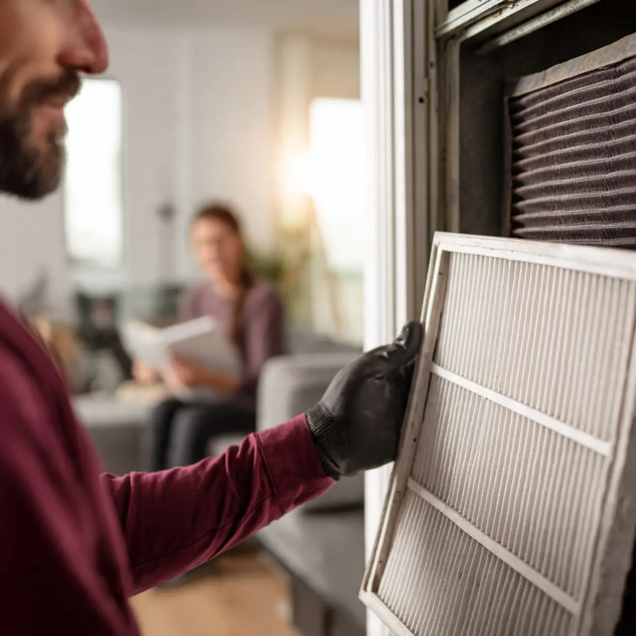 Air filter replacement improving home comfort and HVAC system performance in Pearland Texas