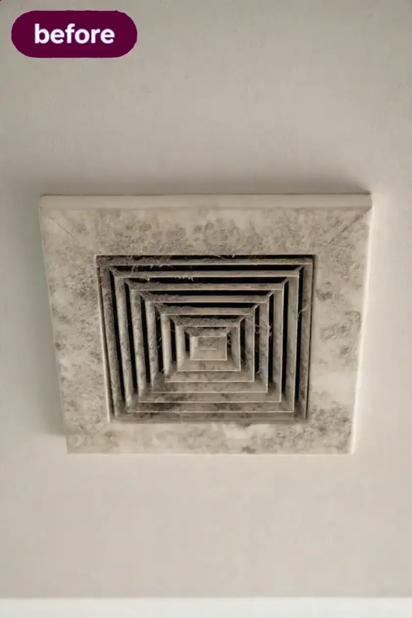 Dusty air vents before professional air vent cleaning service in Pearland Texas