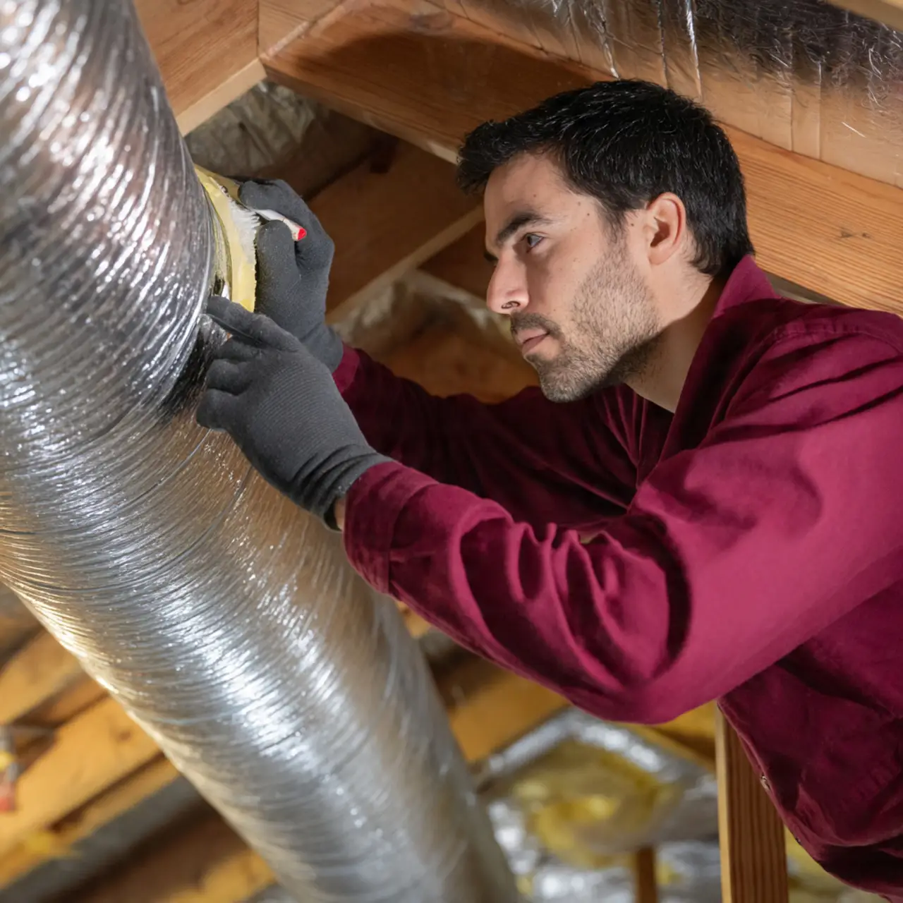 Professional duct sealing service reducing energy waste in Pearland Texas home