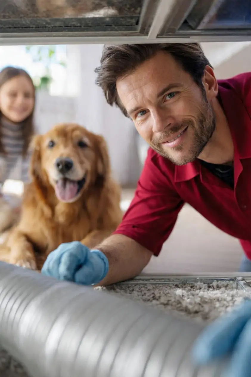 Family enjoying cleaner indoor air after residential air duct cleaning service in Pearland Texas