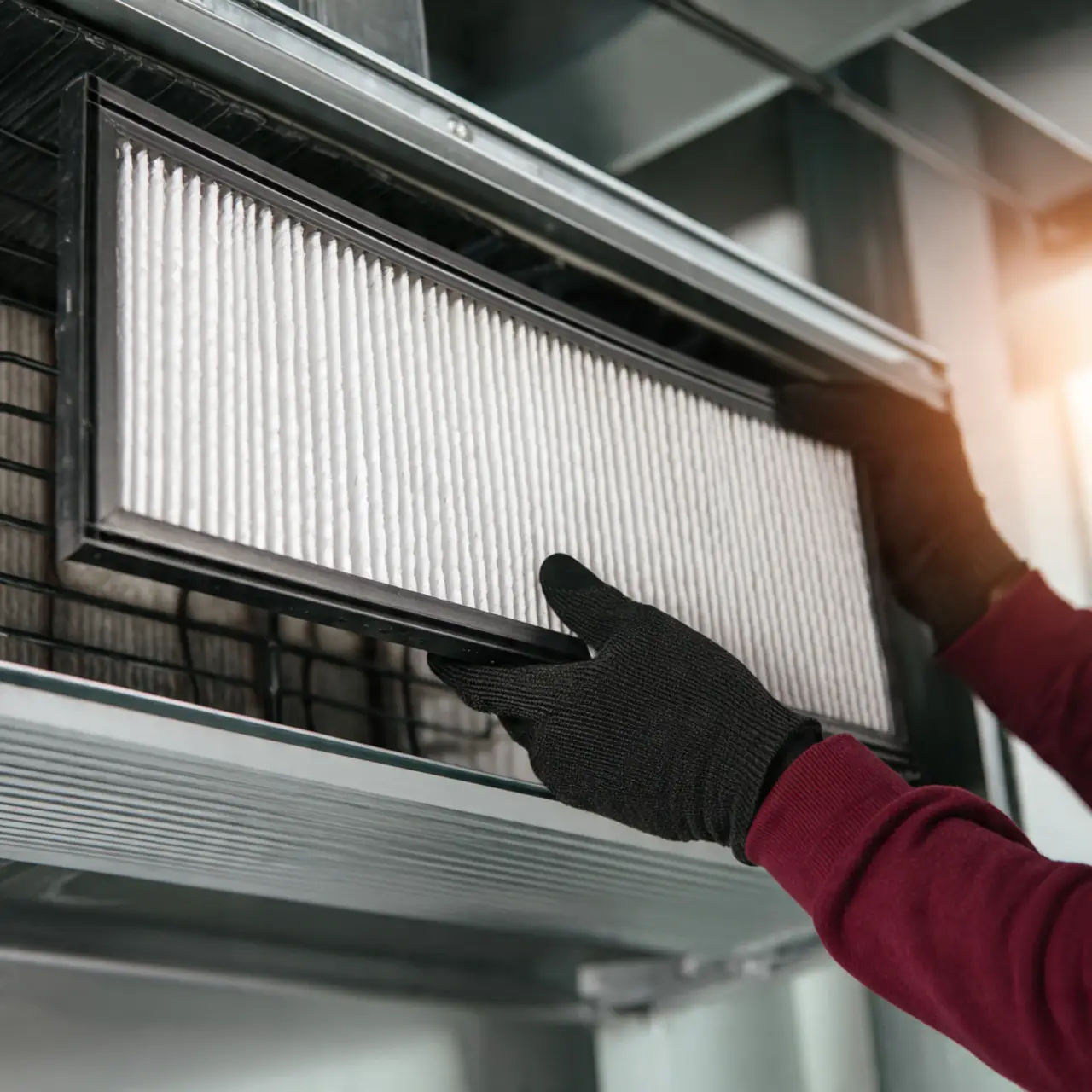 Clean HVAC system with new air filter installed to improve energy efficiency in Pearland Texas