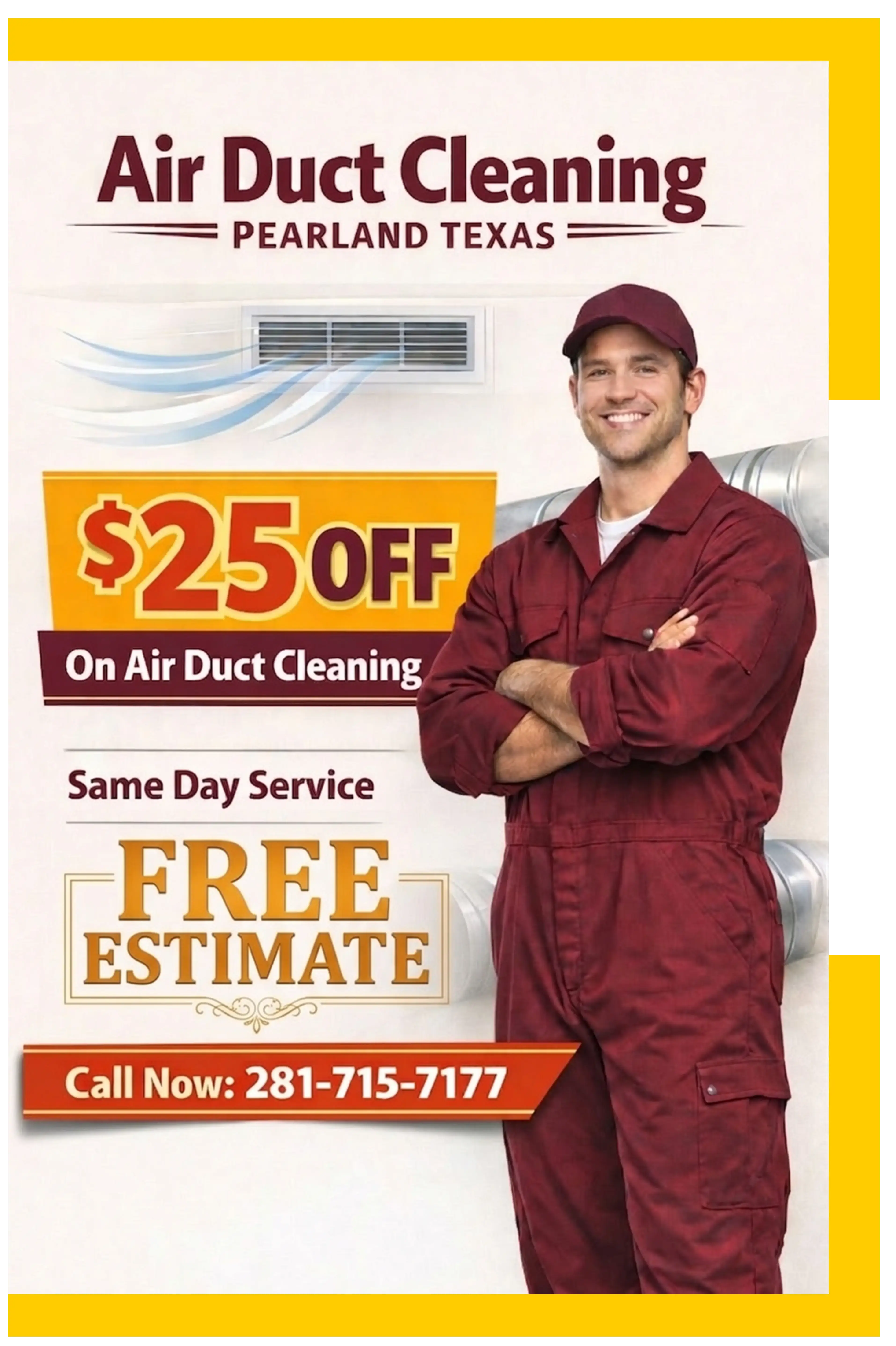 Air duct cleaning special offer coupon in Pearland Texas